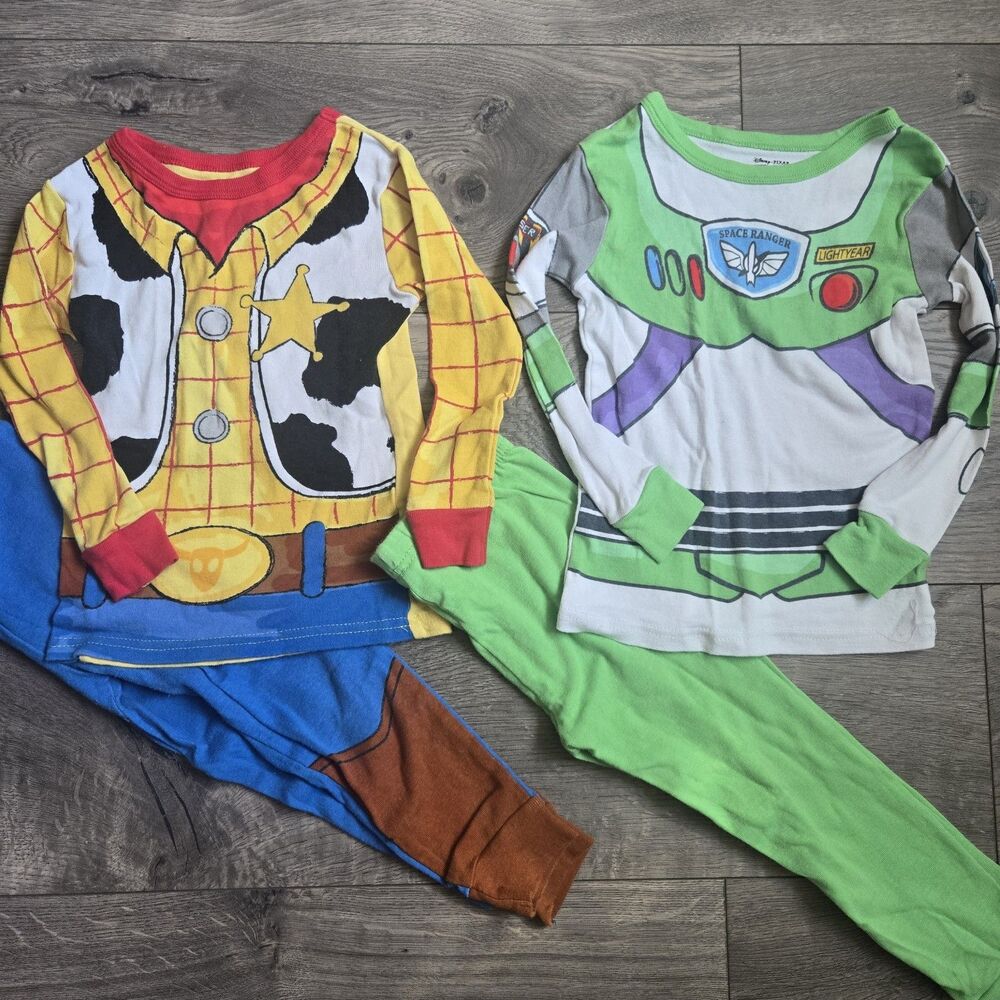 Disney Pixar Toy Story Buzz Lightyear Woody Pajamas 4T Cotton 4 Pc PJ Set Lot